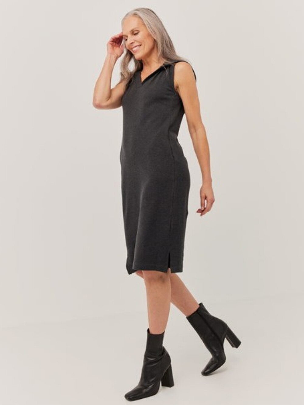 Pact Women 100% Organic Cotton Airplane Tank Dress Sz Large Black Hooded Travel